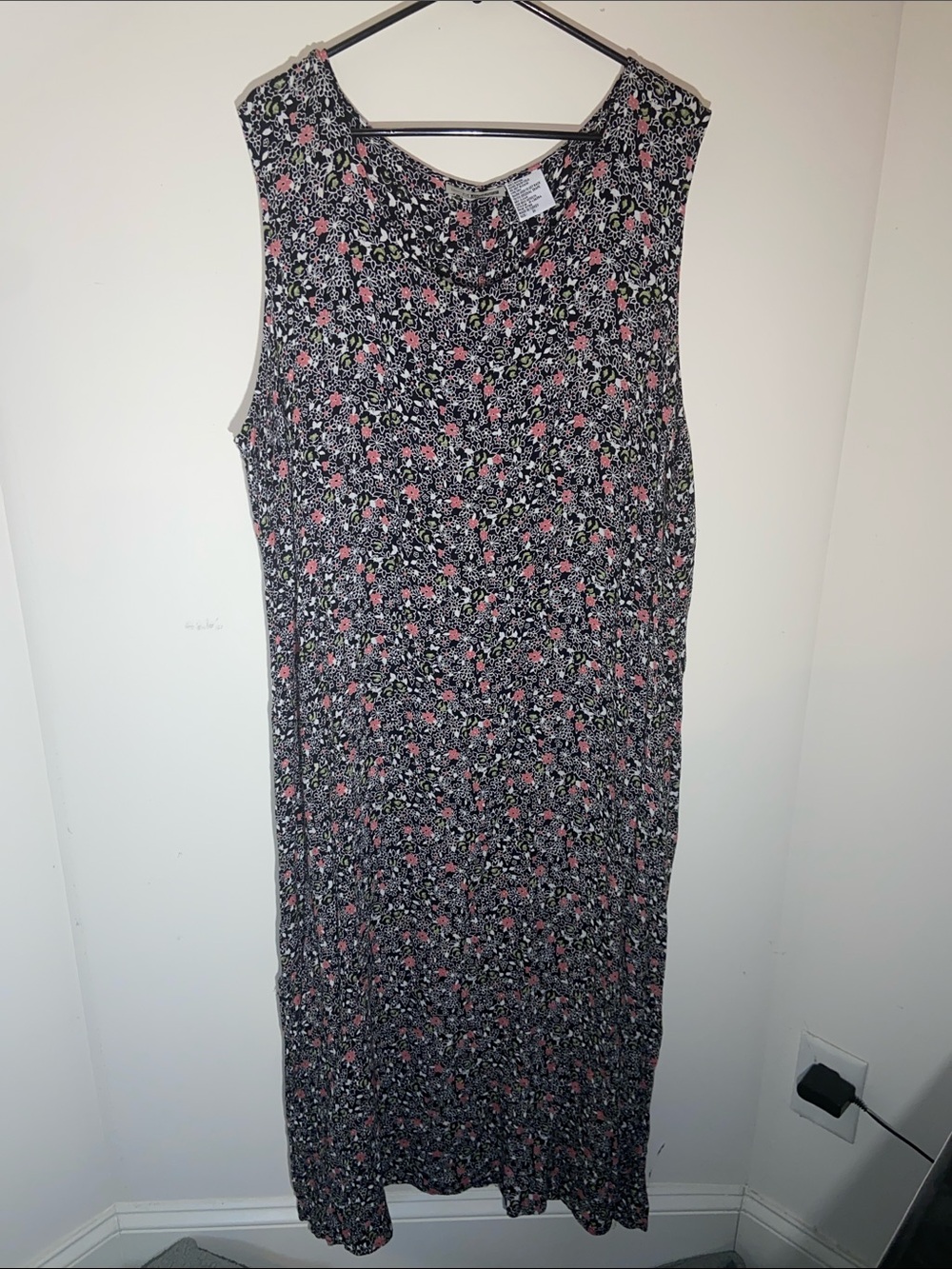 Vintage C.M. Shapes Black Maxi Dress w/ Pink Floral Pattern Size 3X